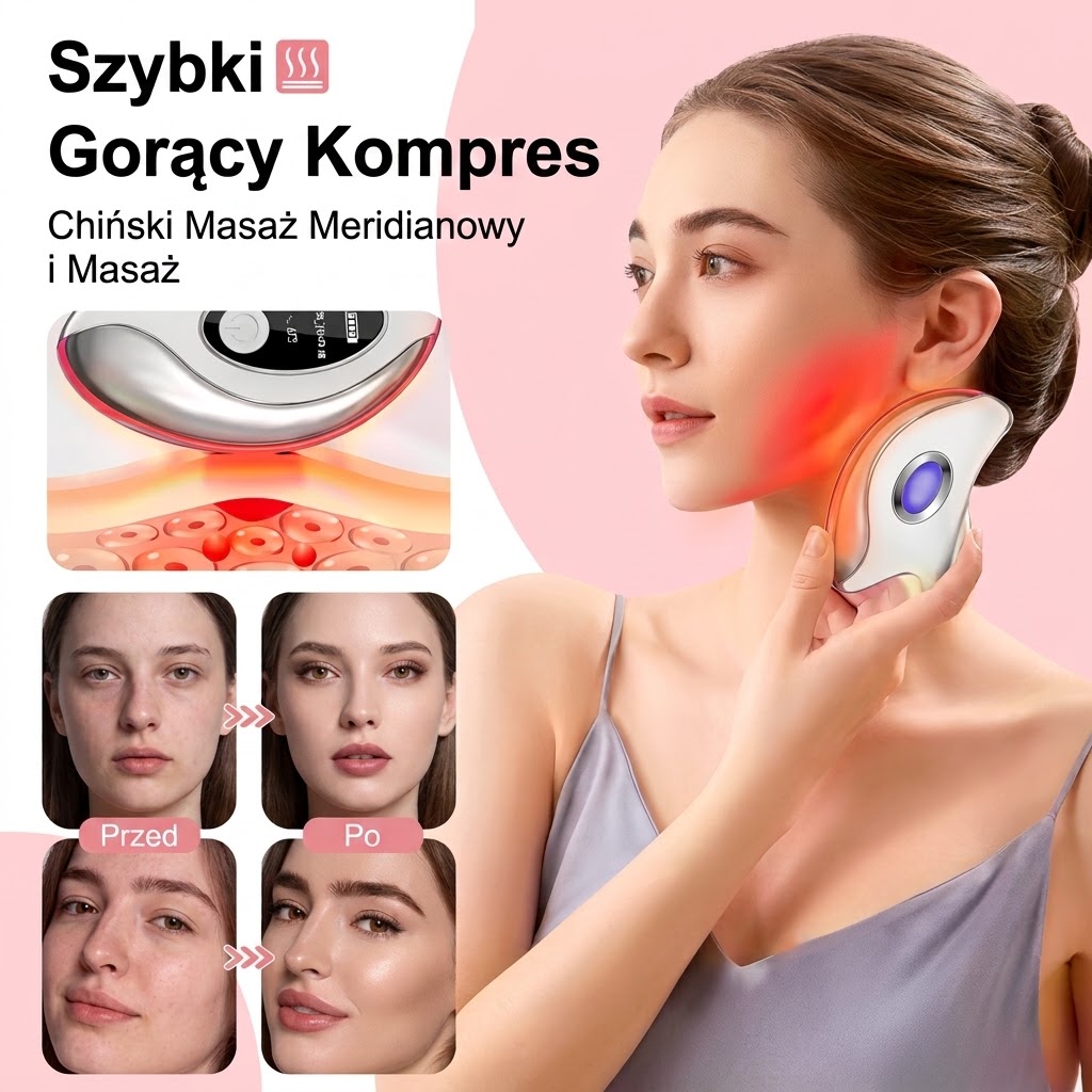 Gorący kompres i chiński masaż meridianowy urządzeniem Gua Sha